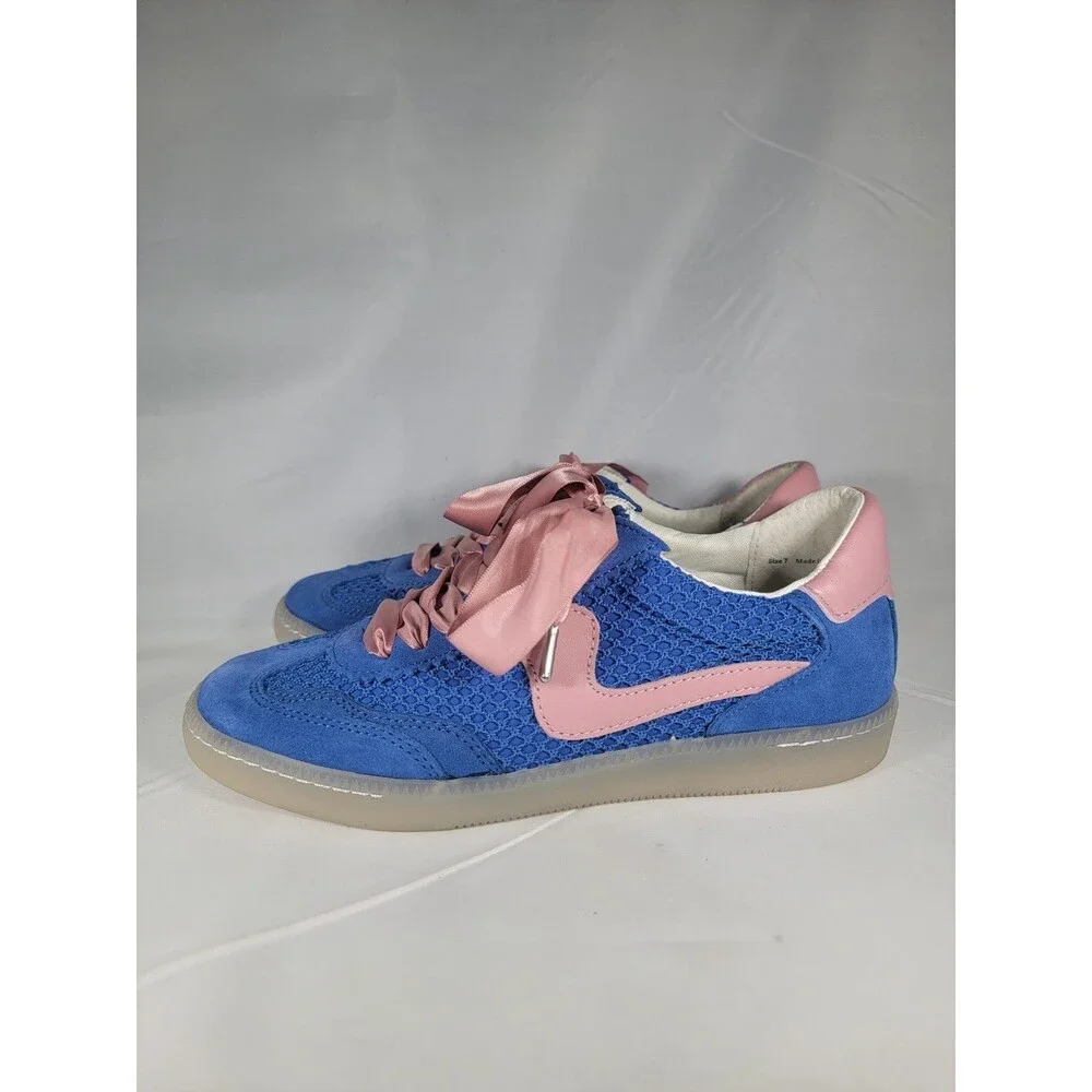 Dolce Vita Notice, Suede & Mesh Size 7 Sneakers Royal Blue w/ pink ribbon lace